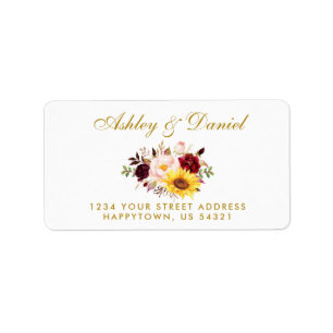 Étiquette Aquarelle Mixte Floral Gold Adresse du Mariage