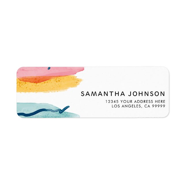 Étiquette Aquarelle moderne Abstrait rose jaune bleu (Devant)