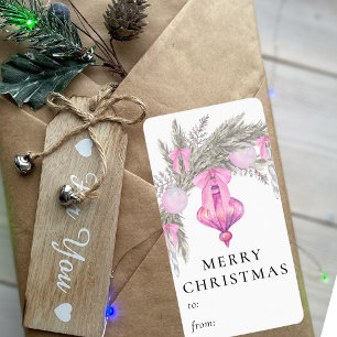 Étiquette Aquarelle moderne et élégant Bow rose Noël