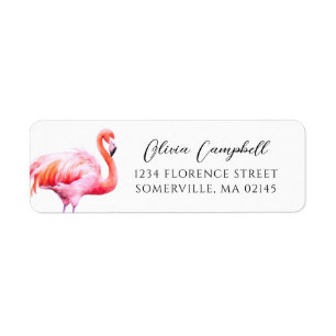 Étiquette Aquarelle moderne Flamant rose rose Adresse de ret