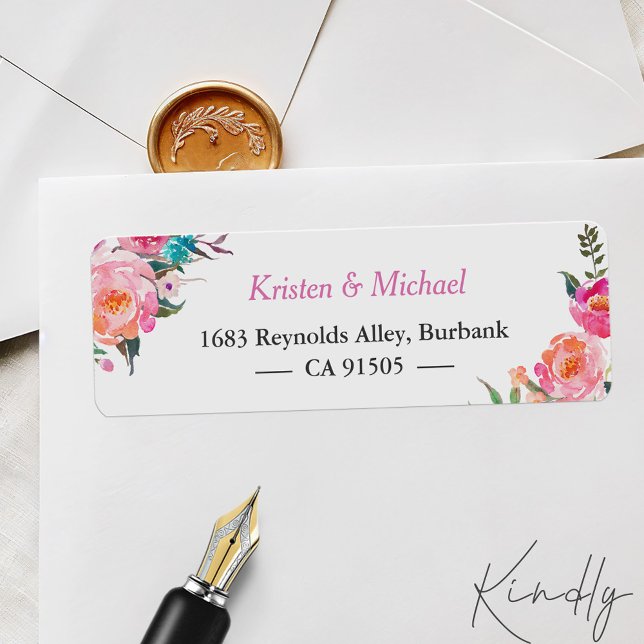 Étiquette Aquarelle Moderne Fuchsia Rose Floral Jardin (Créateur téléchargé)