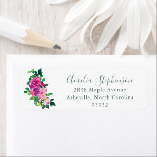 Étiquette Aquarelle moderne Magenta Floral Adresse de retour