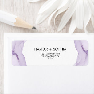 Étiquette Aquarelle moderne violet Mariage de retour adresse