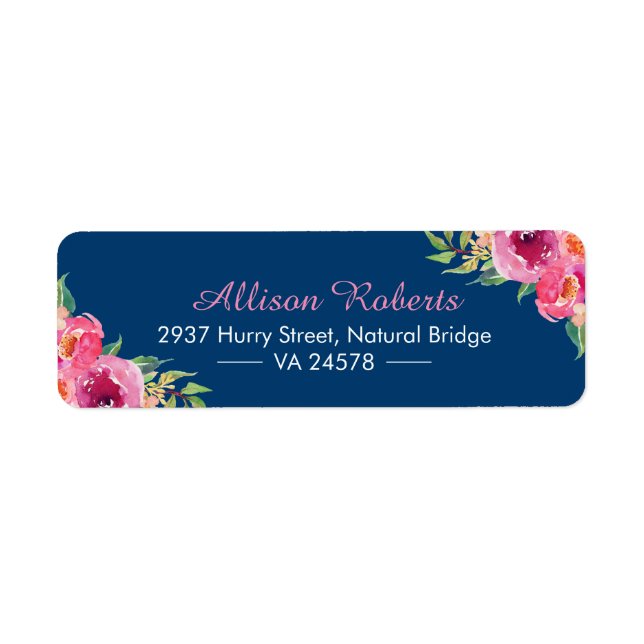 Étiquette Aquarelle moderne violet rose rouge rose floral bl (Devant)
