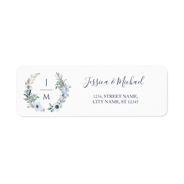 Étiquette Aquarelle Monogramme Floral Mariage (Devant)