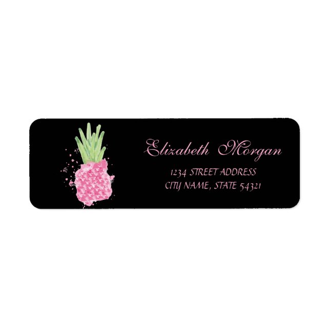 Étiquette Aquarelle noire fille mignonne Ananas rose (Devant)
