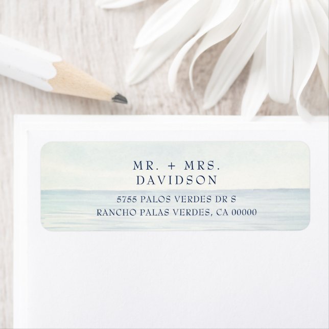 Étiquette Aquarelle Océan M. et Mme (En situation)