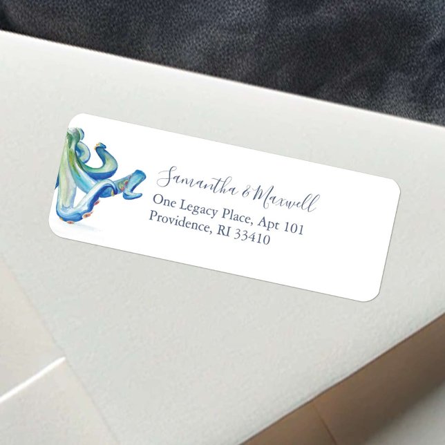 Étiquette Aquarelle Octopus Under the Sea Adresse de retour (Nautical return address labels watercolor octopus art by Victoria Grigaliunas of Do Tell A Belle)