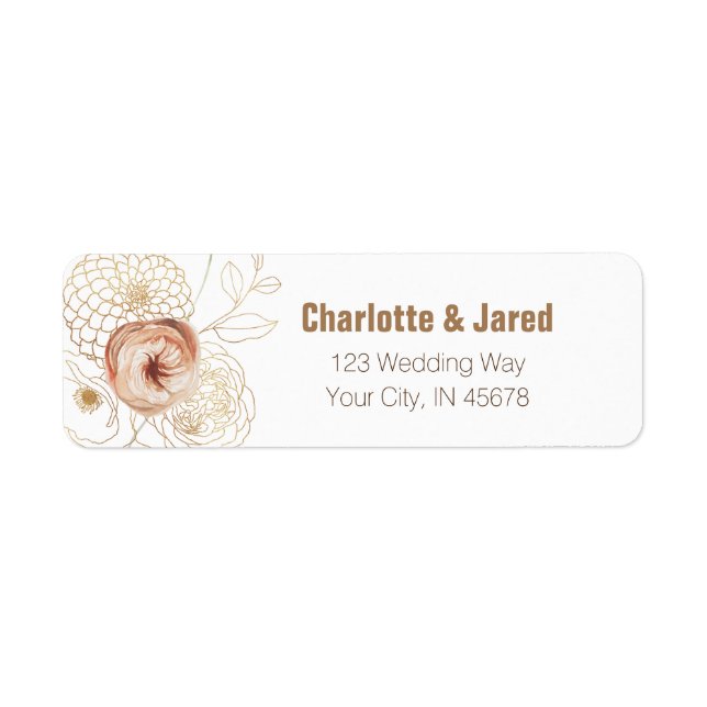Étiquette Aquarelle or & rose Floral Adresse de retour Label (Devant)