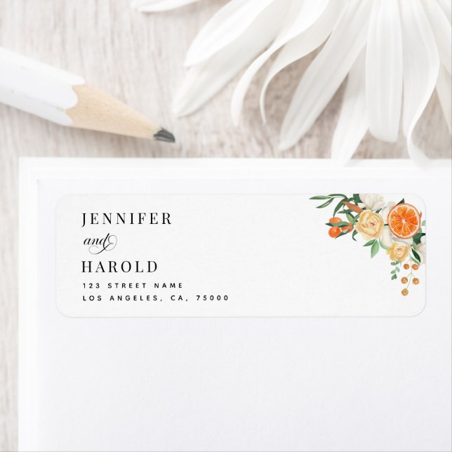 Étiquette Aquarelle Orange Citrus Tangérine Floral Mariage (En situation)
