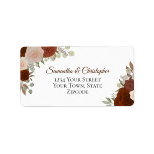 Étiquette Aquarelle orange rouille Roses Chic Mariage Adress
