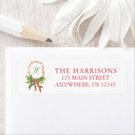 Étiquette Aquarelle Oranges de Noël Plaid Bow Monogramme