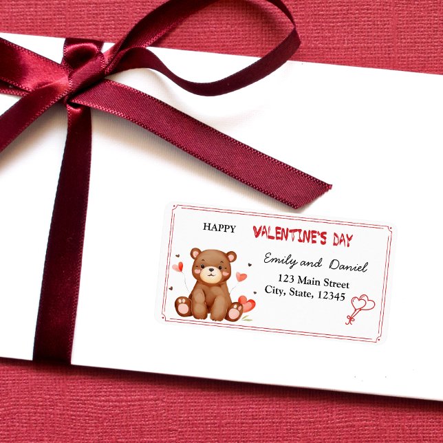 Étiquette Aquarelle Ours Valentine's Day adresse de retour (Cute Watercolor Bear Valentine Love Address Label)