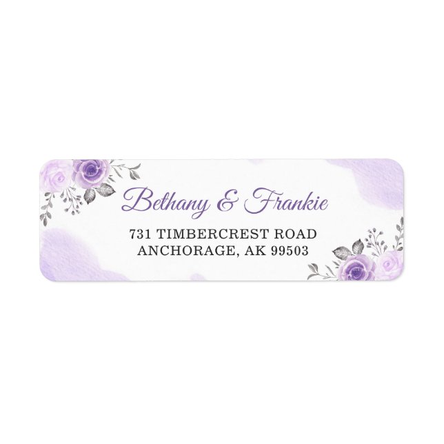 Étiquette Aquarelle Pastel Purple Floral Mariage Adresse (Devant)