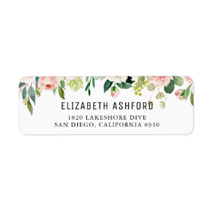Étiquette Aquarelle Peach Rose Floral Garland Adresse