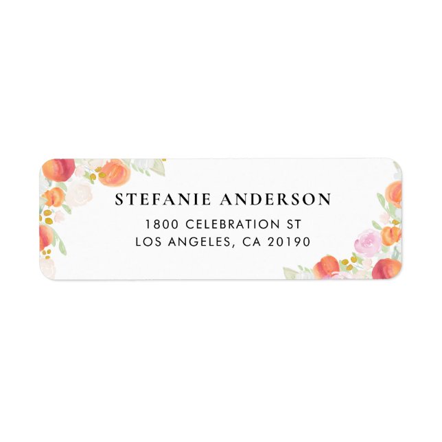 Étiquette Aquarelle Peaches et Fleurs Personnalisées (Devant)