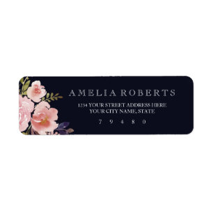Étiquette Aquarelle Peonies Marine Adresse de retour Label