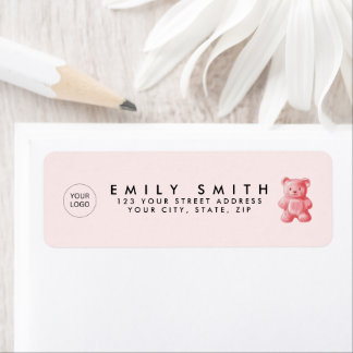 Étiquette Aquarelle personnalisée Cute rose Gummy Ours