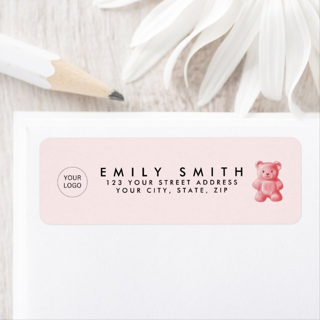 Étiquette Aquarelle personnalisée Cute rose Gummy Ours (En situation)