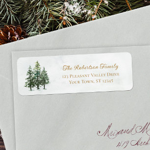 Étiquette Aquarelle Pine Arbres Noël Adresse de retour