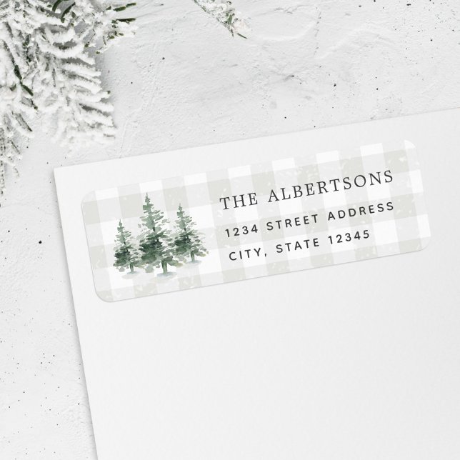 Étiquette Aquarelle Pine Trees Nom de famille Adresse de ret (Créateur téléchargé)