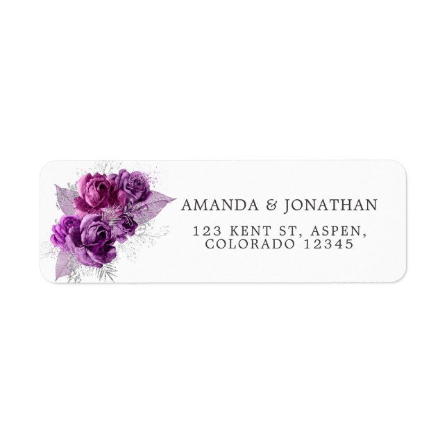 Étiquette Aquarelle Plum et argent Floral (Devant)