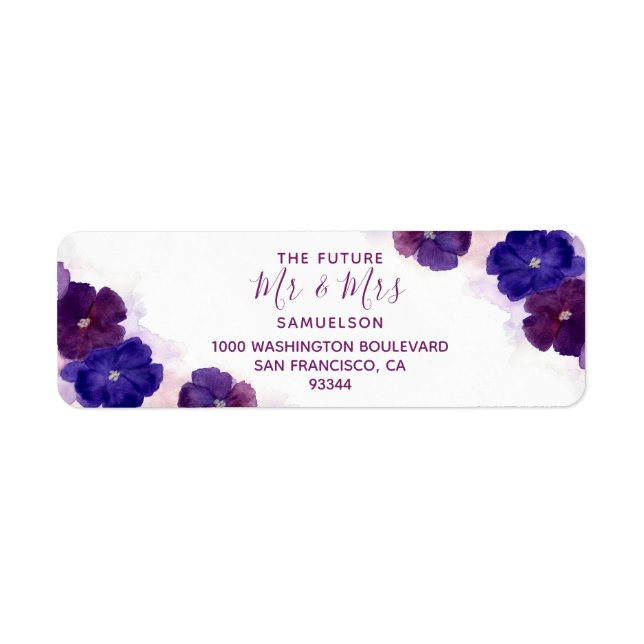 Étiquette Aquarelle Plum Floral Purple Mr & Mrs Mariage (Devant)