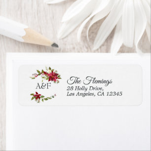 Étiquette Aquarelle Poinsettia et monogramme de Noël Holly
