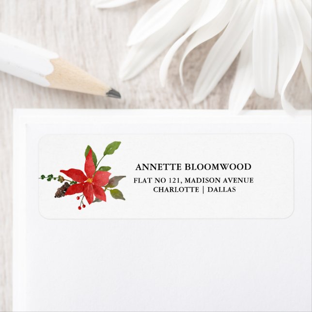 Étiquette Aquarelle Poinsettia Floral | Fêtes (En situation)