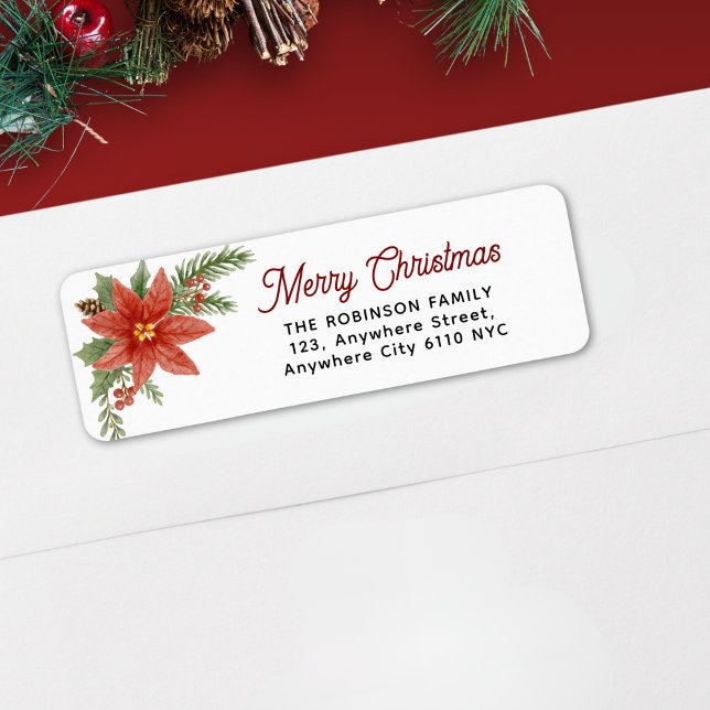 Étiquette Aquarelle Poinsettia Joyeux Noël (Créateur téléchargé)