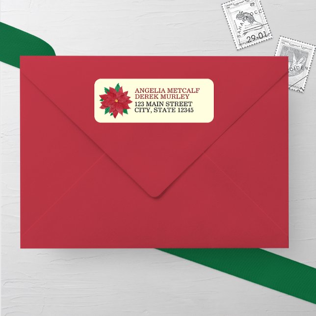 Étiquette Aquarelle Poinsettia Mariage d'hiver Adresse de re (Créateur téléchargé)