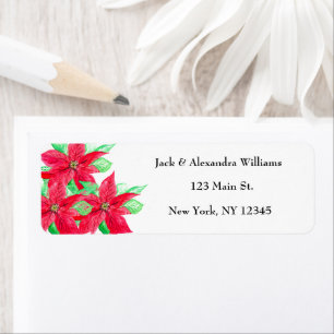 Étiquette Aquarelle Poinsettia Rouge Floral adresse de retou