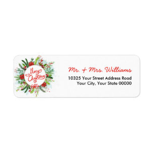 Étiquette Aquarelle Poinsettia Wreath Joyeux Noël