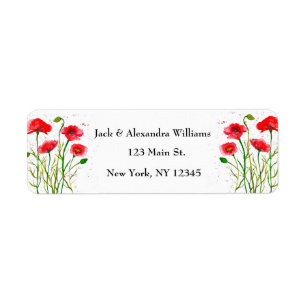 Étiquette Aquarelle Poppies Red Chic Floral Adresse de retou