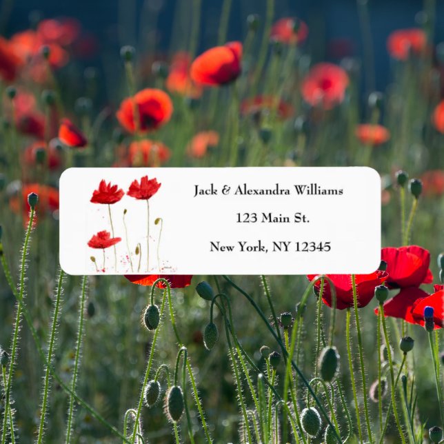 Étiquette Aquarelle Poppies Red Chic Floral adresse de retou (Créateur téléchargé)