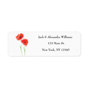 Étiquette Aquarelle Poppies Red Chic Floral Adresse de retou