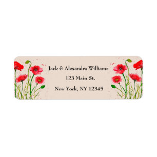 Étiquette Aquarelle Poppies Rouge Chic Floral Retour Beige