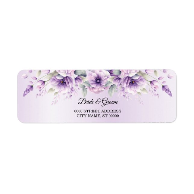 Étiquette Aquarelle Purple Floral Adresse de retour Label (Devant)