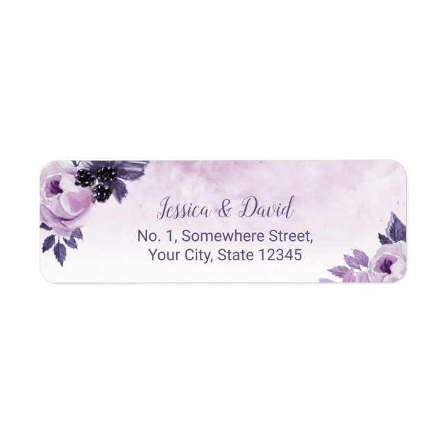 Étiquette Aquarelle Purple Floral Élégant Mariage de printem (Devant)