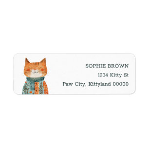 Étiquette Aquarelle Quirky Cat Illustration Adresse de retou