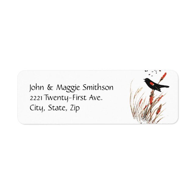 Étiquette Aquarelle Red Wing Blackbird Oiseau Art de la natu (Devant)