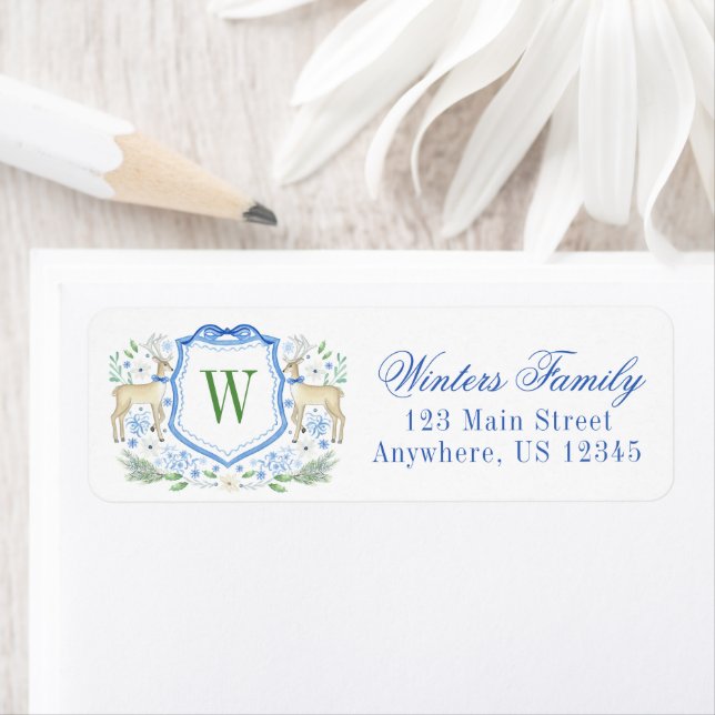Étiquette Aquarelle Reindeder Monogram Crest Noël (En situation)