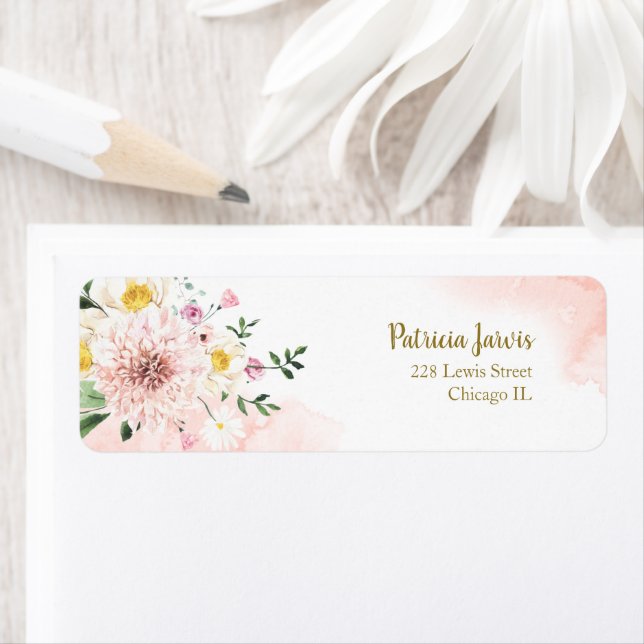 Étiquette Aquarelle rose (En situation)