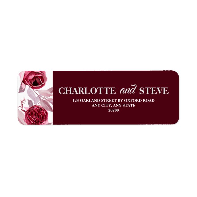 Étiquette Aquarelle rose Bourgogne Mariage Adresse de retour (Devant)
