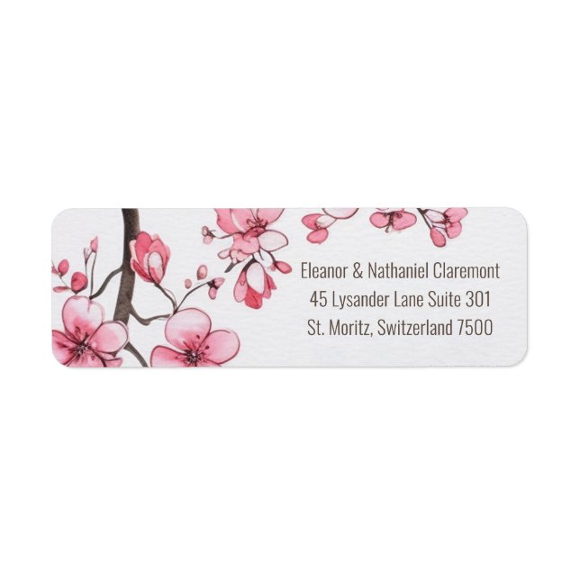 Étiquette Aquarelle rose cerisier Mariage floral (Devant)
