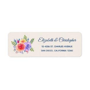 Étiquette Aquarelle Rose colorée Florale