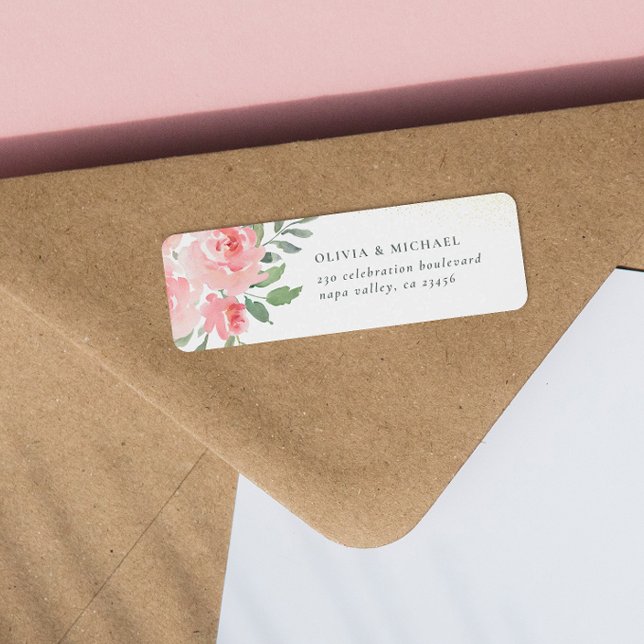 Étiquette Aquarelle Rose Elegant Adresse de retour (Return Address Label Mock-up)