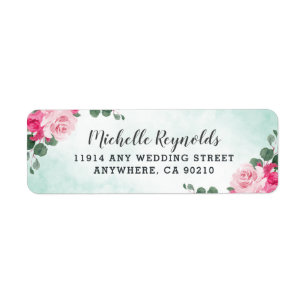 Étiquette Aquarelle rose et argent Mariage floral