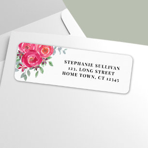 Étiquette Aquarelle rose Floral Adresse de retour