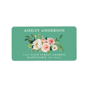 Étiquette Aquarelle Rose Floral Greenery Neo Mint Adresse